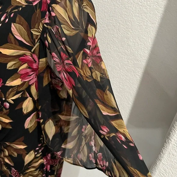 Connected Apparel Black Dress with Pink and Gold Floral Design - Picture 3 of 5